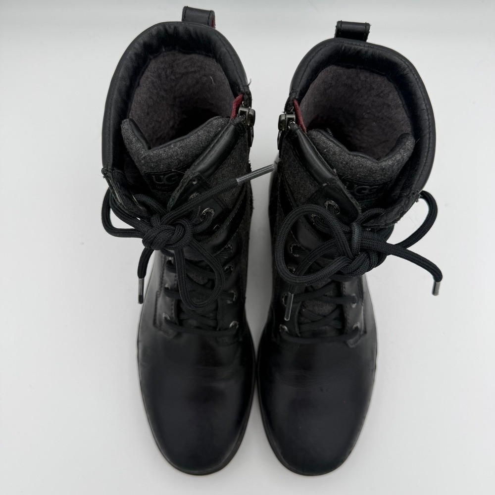 Womens UGG Kesey Black Leather Gray Wool Shaft Waterproof Round Toe Boots Size 9 - Picture 6 of 9